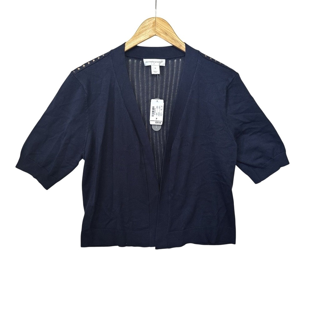 Christopher & Banks Short Sleeved Shrug Cardigan Womens Medium Navy Blue Career